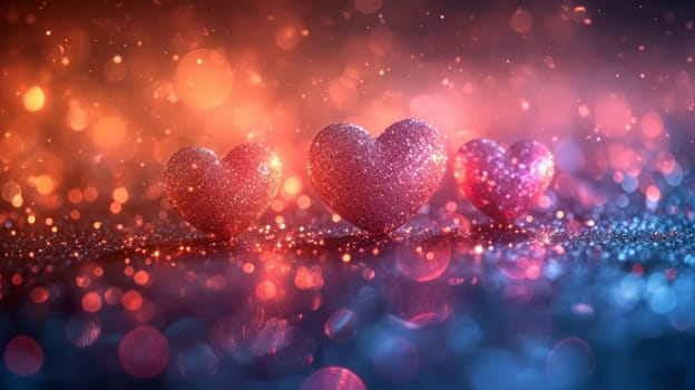 Blurry Bokeh Hearts Creative Background. Valentine's Day Wallpaper . Ai generated