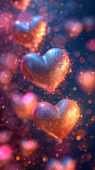 Blurry Bokeh Hearts Creative Background. Valentine's Day Wallpaper . Ai generated