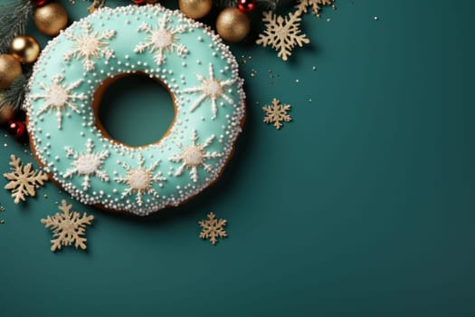 Christmas donut copy space for text. Generative AI.