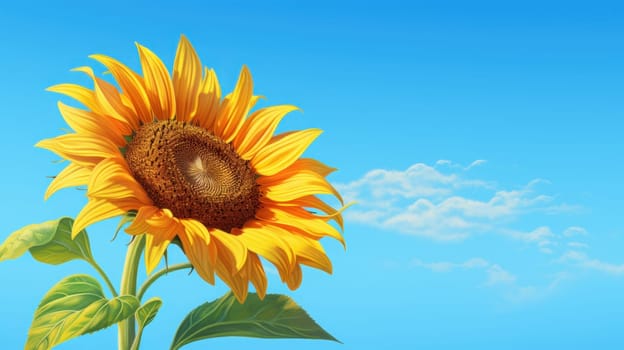 Summer Beauty Bright Sunflower Isolated on Blue Background. Generative AI.