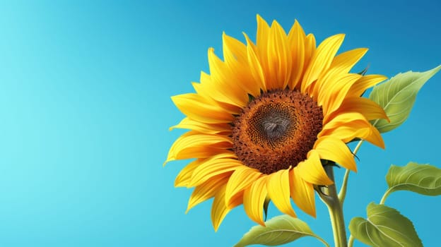 Summer Beauty Bright Sunflower Isolated on Blue Background. Generative AI.