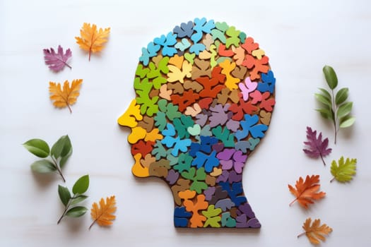 Brain shaped puzzle paper world mental health day, world Parkinson day concept. Generative AI.