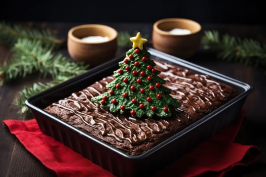 Christmas Tree Chocolate Brownies. Generative AI.