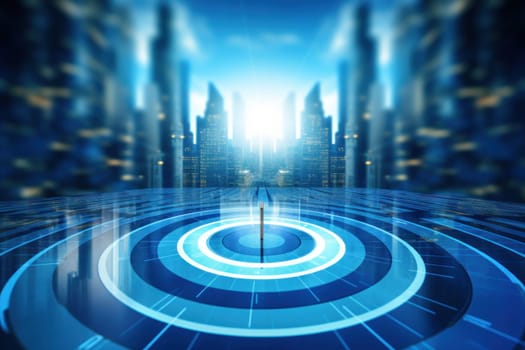 Blurry modern business target in the middle of a circle panel illustration. Generative AI.