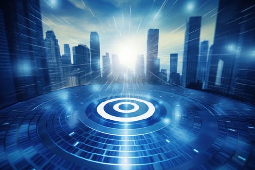 Blurry modern business target in the middle of a circle panel illustration. Generative AI.