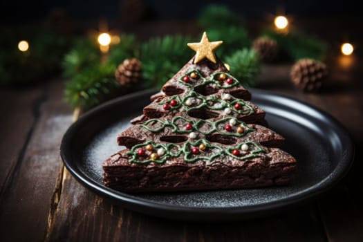 Christmas Tree Chocolate Brownies. Generative AI.