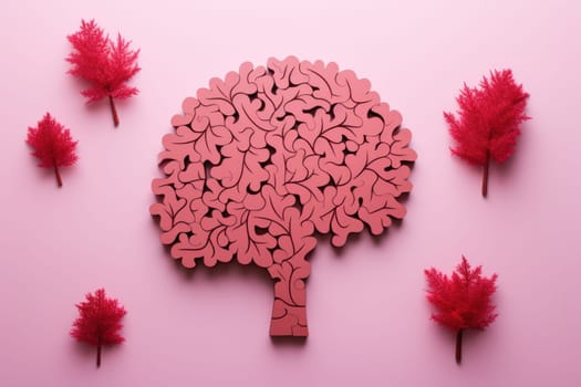 Brain shaped puzzle paper world mental health day, world Parkinson day concept. Generative AI.