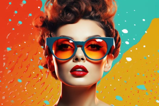 Disco diva retro lady. Girl wearing sunglasses offset risograph. Generative AI.