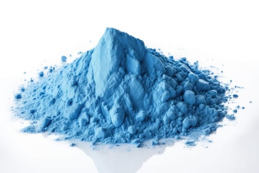 Blue powder isolated on white background. Generative AI.