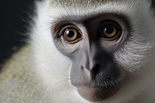 Hyper realistic extreme close up face monkey. Generative AI.