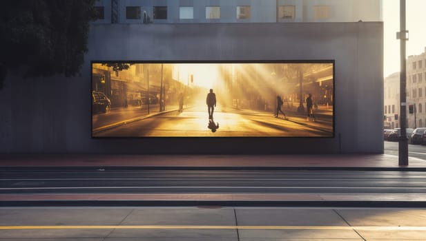 Cityscape Billboard: A Modern Advertising Space on an Empty Road with a Blank Poster in a Urban Background.
