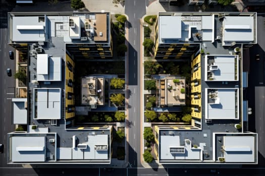 A picture taken from a bird's eye view, plane symmetry, Constructivism. Generative AI.