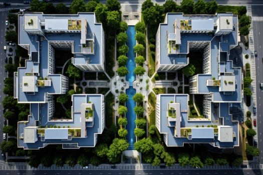 A picture taken from a bird's eye view, plane symmetry, Constructivism. Generative AI.