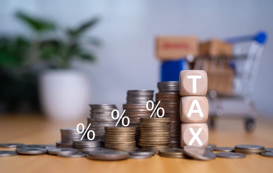 Tax wooden letter, Tax concept.Income tax return, Tax payment and tax deduction planning involve strategies to minimize tax liability, deferring income, tax professional.