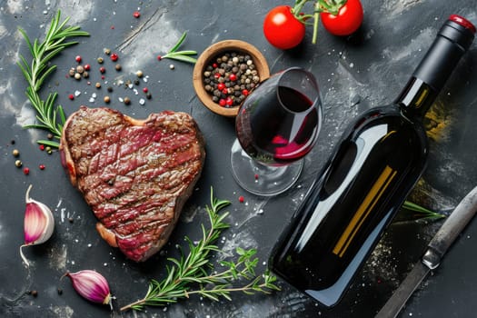 grilled beef steak for valentines day pragma in black background