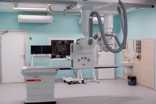 Moscow, Moscow region, Russia - 03.09.2023:An advanced radiology room with diagnostic imaging equipment.