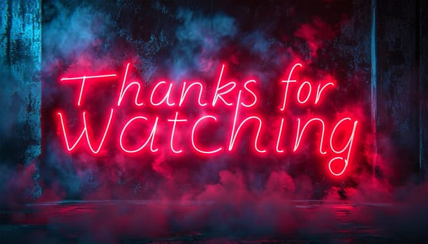 Tv screen with the text Thanks for watching. Animated trailer saying thank you for watching,Neon style in living room, perfect for intros, outros, countdowns, content, tech, slides, movies, cinematics, video editing, etc. Movie