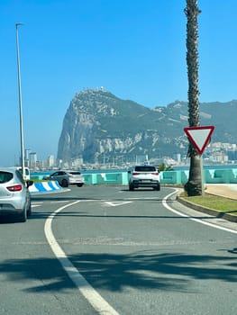 Street with a mountain Gibraltar in the background. High quality photo