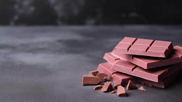 Pink ruby chocolate bars on a gray concrete background AI