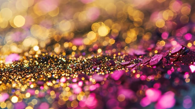 Glitter texture of pink and gold background. selective focus. textures Generative AI,