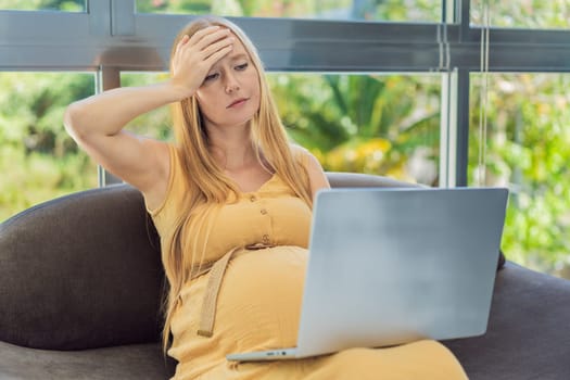 Weary pregnant woman, tired of working from home, navigates the challenges of balancing professional tasks with pregnancy demands.