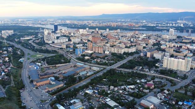 Krasnoyarsk city aerial panoramic view from Karaulnaya Mountain