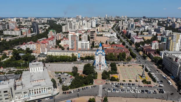 Khabarovsk city on a summer day. Aerial view