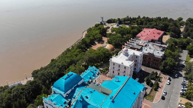 Khabarovsk city on a summer day. Aerial view