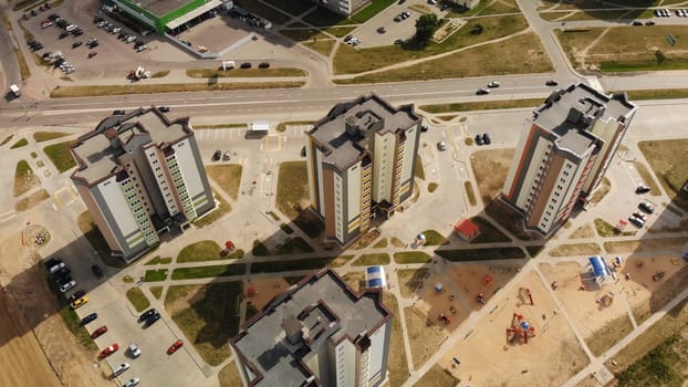New residential apartment buildings in Belarus. Aerial view