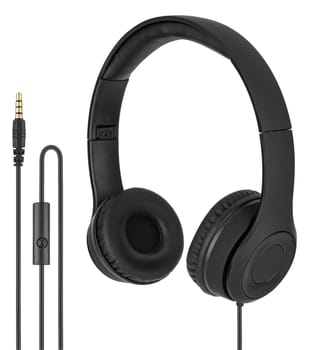 Wired headphones, computer accessory in isolation on a white background