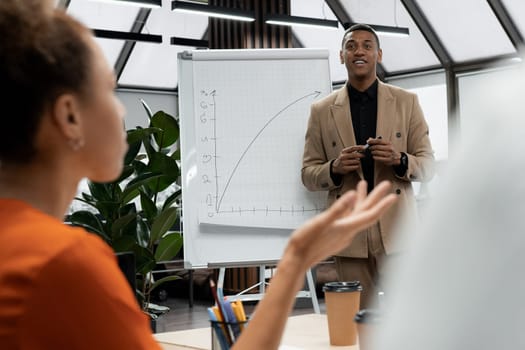 Tech designers having a meeting with their manager in an office.