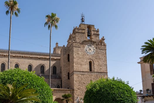 Monreale, Italy - July 18, 2023: Exterior of Monreale Cathedral, a Catholic church and UNESCO world heritage site