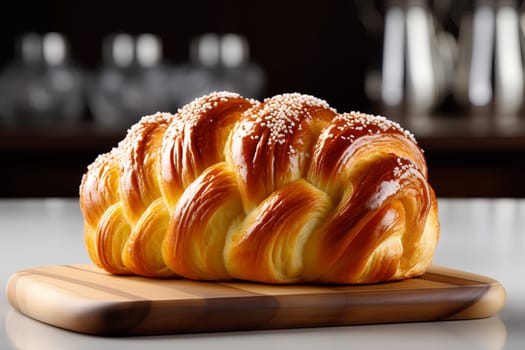 Glossy brioche bread on a cutting board - generative AI