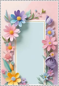 Cherry blossom frame on pastel background with space for text. Sakura.Paper art of Cherry blossom with frame on pastel background.Paper cut style.Spring background with sakura flowers and leaves. Vector paper illustration.3d rendering.Spring flowers frame with copy space for your text. Pastel colors.Minimal style.İnvitation and celebrations.