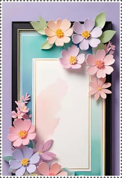 Cherry blossom frame on pastel background with space for text. Sakura.Paper art of Cherry blossom with frame on pastel background.Paper cut style.Spring background with sakura flowers and leaves. Vector paper illustration.3d rendering.Spring flowers frame with copy space for your text. Pastel colors.Minimal style.İnvitation and celebrations.