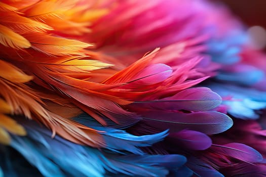 Abstract background with bright colored feathers of birds, screensaver, wallpaper for gadget.