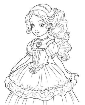 Coloring book for children, princess girl character. Selective soft focus.