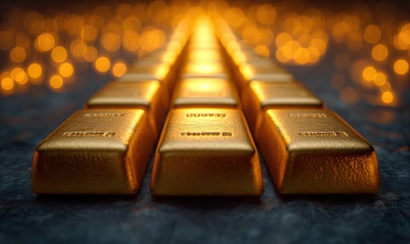 Abstract gold bars as a textural background. Selective soft focus.