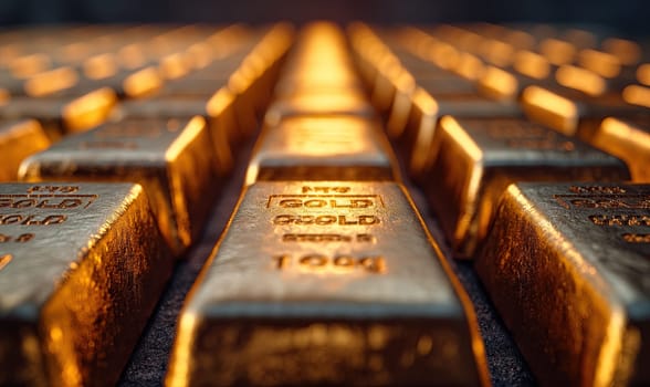 Abstract gold bars as a textural background. Selective soft focus.