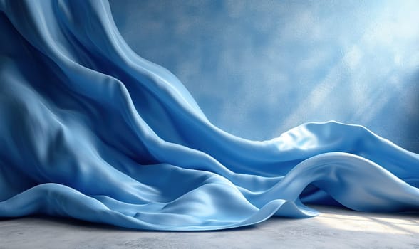 Blue fabric close-up, with wavy lines, background. Selective soft focus.