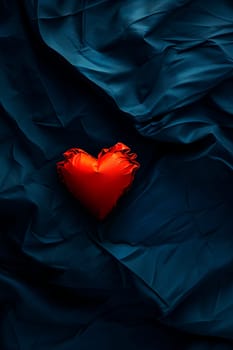 Abstract heart on a blue background. Selective focus. Red.