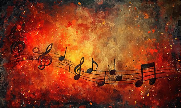 Abstract colorful musical background with notes, instruments. Selective soft focus.