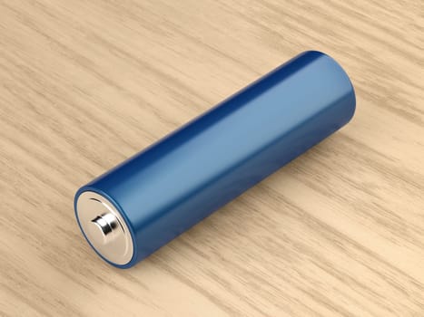 Blue AA size battery on wood table