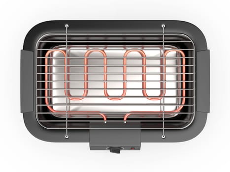Empty electric grill on white background, top view