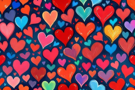 Paining different colorful hearts set. Hand drawn. Generative AI.