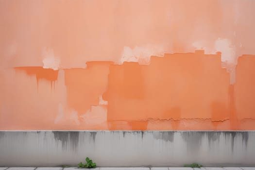 Paint Texture in peach Colors with visible Brush Strokes. Artistic background on a concrete wall. Demonstrating the colors of 2024 - Peach Fuzz