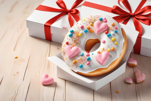 Donut in the shape of a heart. Valentine's Day Gift Concept