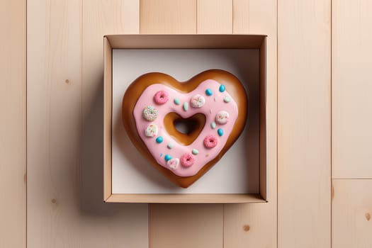 Donut in the shape of a heart. Valentine's Day Gift Concept