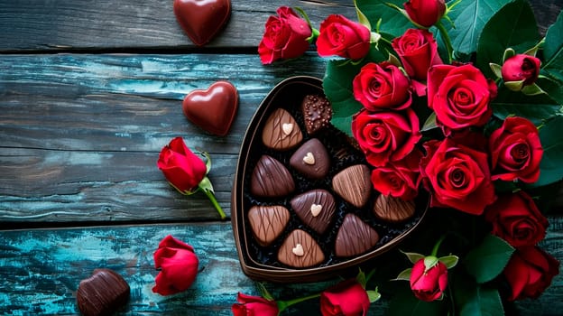 Candy hearts with roses for Valentine's Day. Selective focus. Holiday.