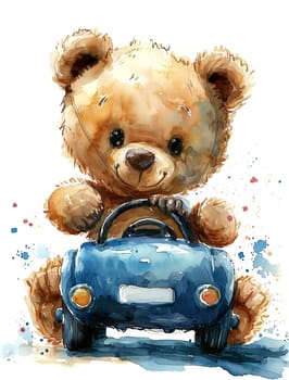 Cute Teddy Bears. Watercolor. Clipart is a great choice for creating cards, invitations, party supplies and decorations. AI generated.